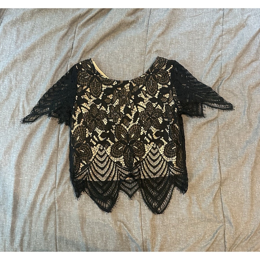 Whimsigoth Express Black Lace Womens Blouse XS Romantic Goth Top‎ Fairy Grunge